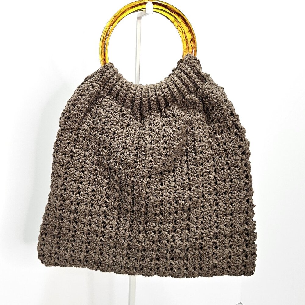 Olive Green Crochet Hand Bag/ Tote  with Tortoise Shell Handles